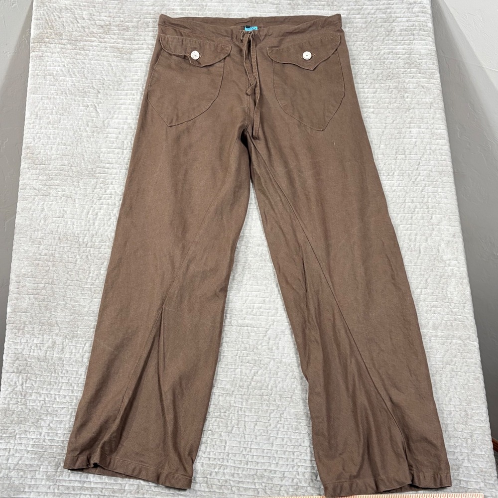 Intertwined Designs Hemp Tencel Wide Leg Pants Brown Boho Drawstring Womens M